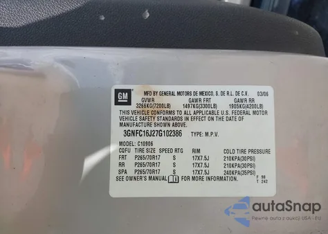 2007 Chevrolet Suburban 1500 Lt from USA, damaged, VIN 3GNFC16J27G102386